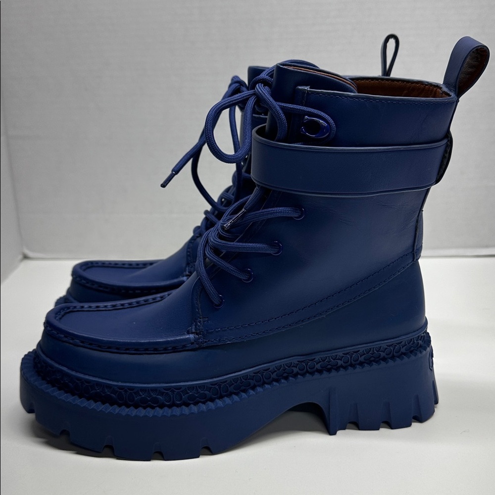 Coach Lace Up Bootie Ankle Boots Leather Rubber Sapphire Blue Womens Size 5.5 - Picture 4 of 10